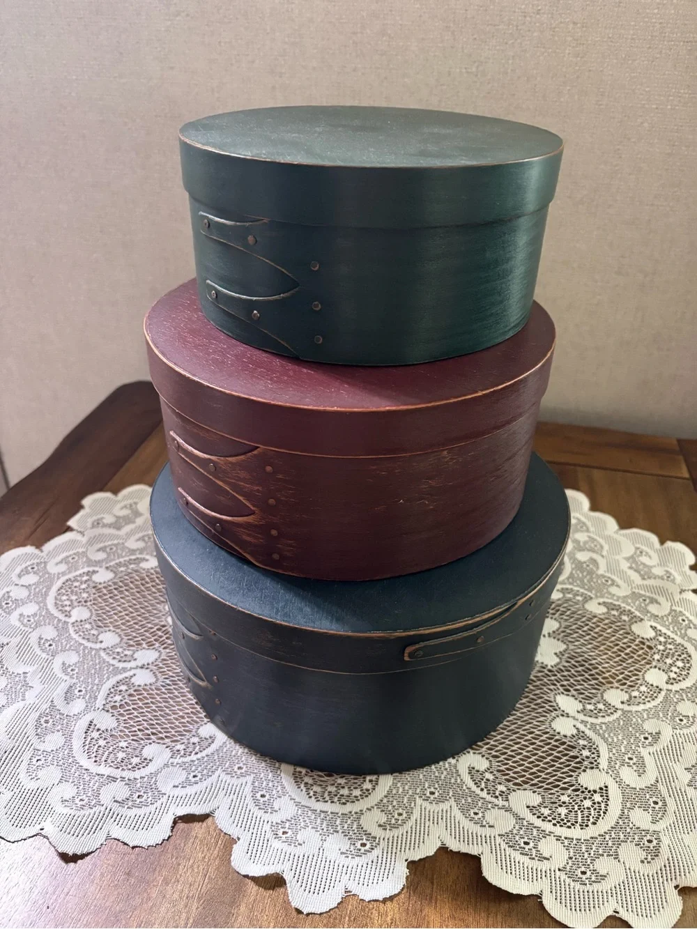 Vintage Shaker Style Bentwood Nesting Boxes Set of 3 Solid Wood Primitive